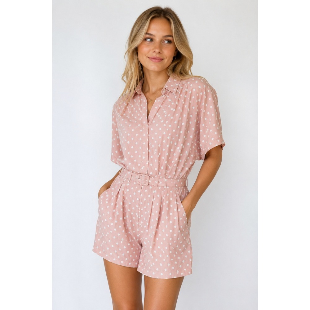 Vintage Pink Polka Dot Romper 11/12‎ Belted Shirtwaist Barbiecore